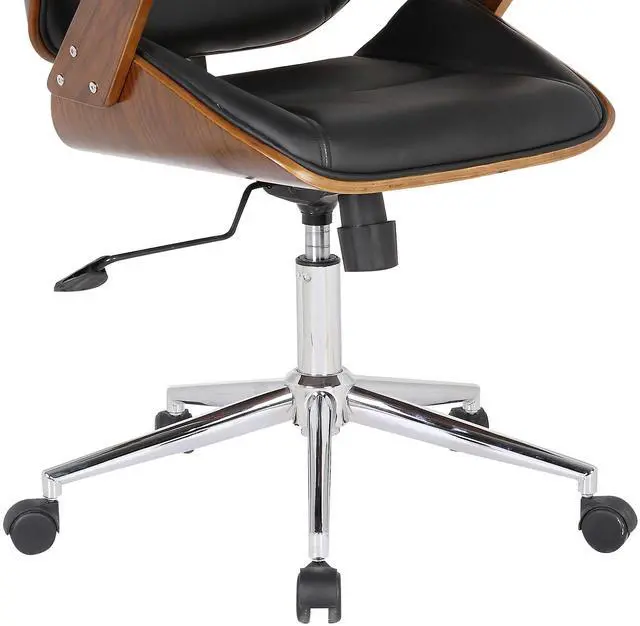 Alt view image 5 of 5 - Century Office Chair with Multifunctional Mechanism in Chrome finish with Black Faux Leather and Walnut Veneer Back