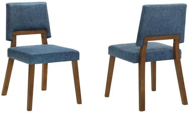 Main image of Channell Wood Dining Chair in Walnut Finish with Blue Fabric - Set of 2