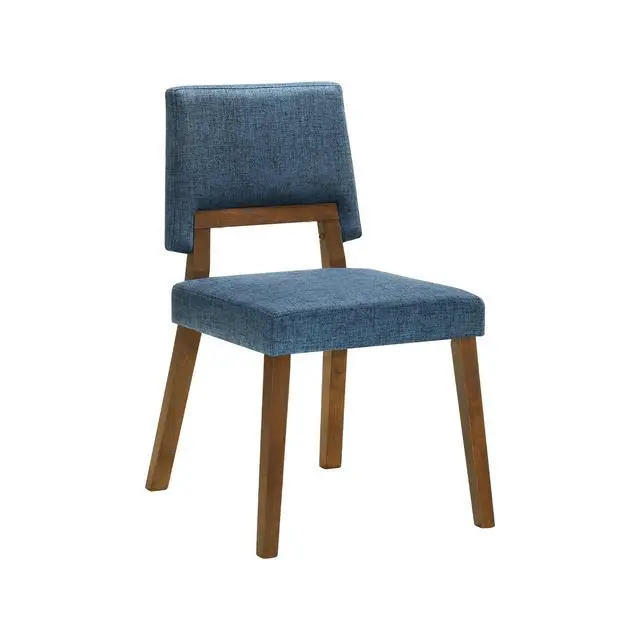 Alt view image 3 of 7 - Channell Wood Dining Chair in Walnut Finish with Blue Fabric - Set of 2