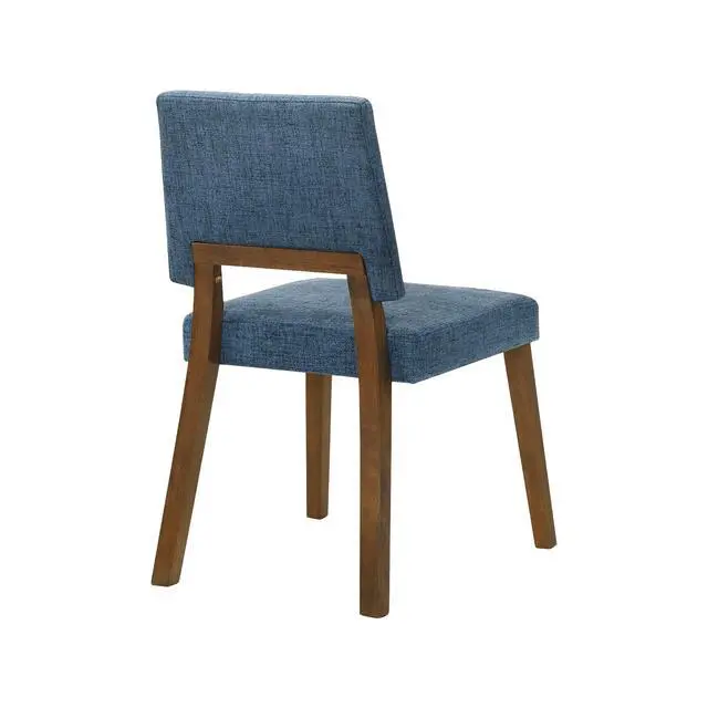 Alt view image 5 of 7 - Channell Wood Dining Chair in Walnut Finish with Blue Fabric - Set of 2
