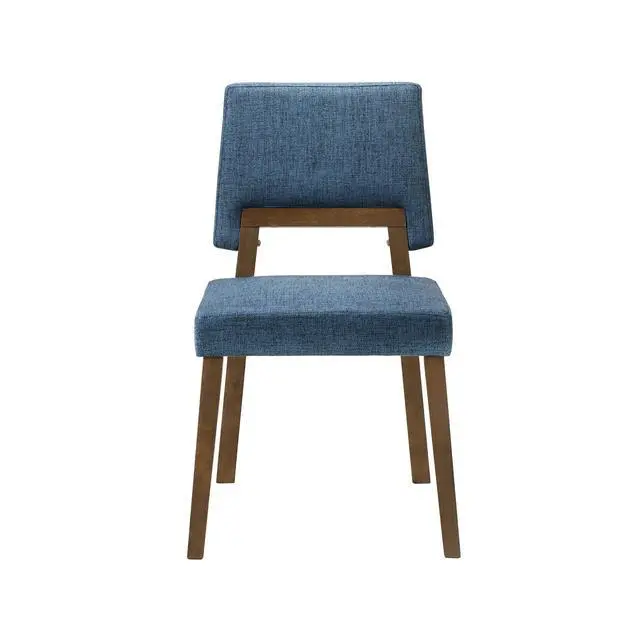 Alt view image 4 of 7 - Channell Wood Dining Chair in Walnut Finish with Blue Fabric - Set of 2
