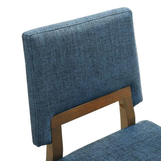 Alt view image 6 of 7 - Channell Wood Dining Chair in Walnut Finish with Blue Fabric - Set of 2