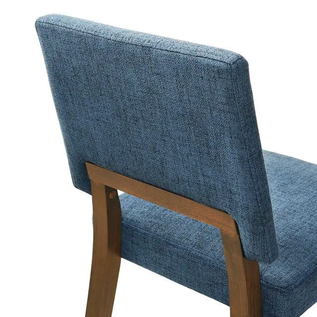 Alt view image 7 of 7 - Channell Wood Dining Chair in Walnut Finish with Blue Fabric - Set of 2