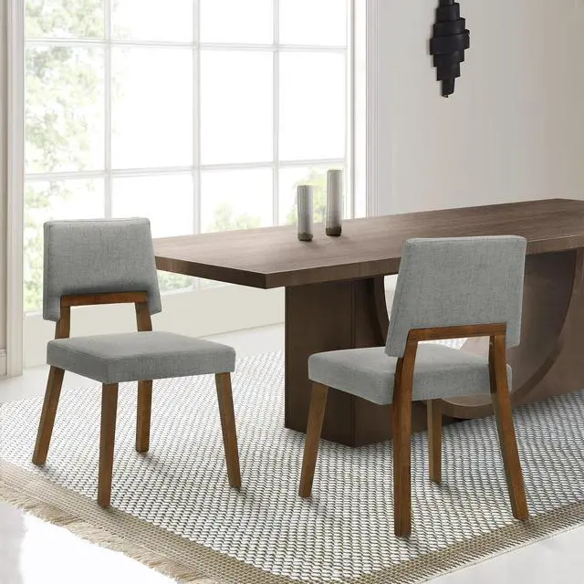 Alt view image 2 of 7 - Channell Wood Dining Chair in Walnut Finish with Charcoal Fabric - Set of 2