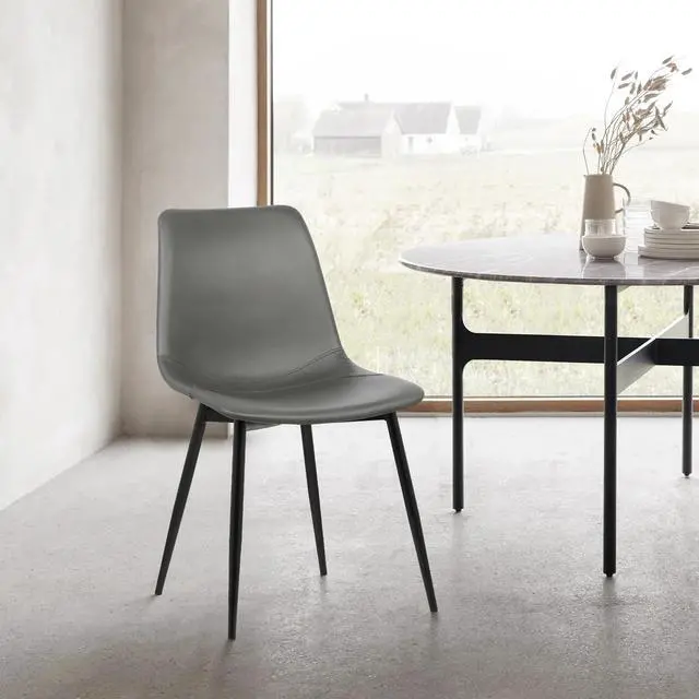 Alt view image 2 of 7 - Monte Contemporary Dining Chair in Gray Faux Leather with Black Metal Legs