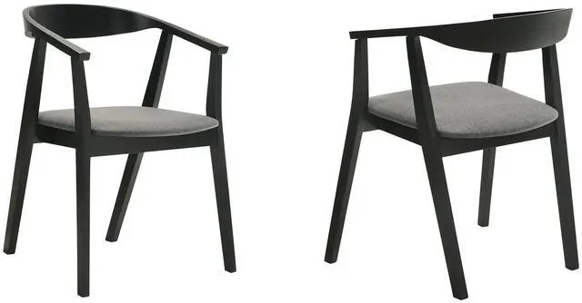 Main image of Santana Wood Dining Chair in Black Finish with Charcoal Fabric - Set of 2
