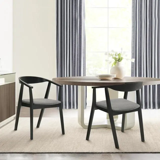 Alt view image 2 of 7 - Santana Wood Dining Chair in Black Finish with Charcoal Fabric - Set of 2