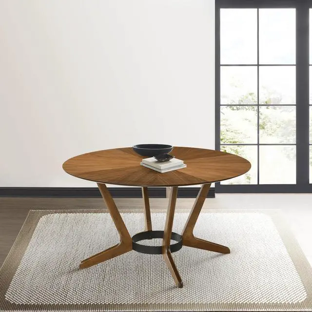 Alt view image 2 of 7 - Santana Round Wood Dining Table in Walnut Finish