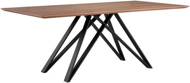 Main image of Modena Contemporary Dining Table in Matte Black Finish and Walnut Wood Top