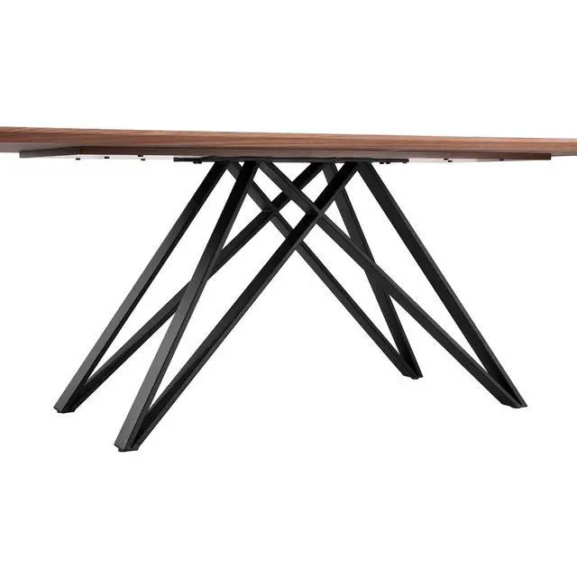 Alt view image 4 of 7 - Modena Contemporary Dining Table in Matte Black Finish and Walnut Wood Top