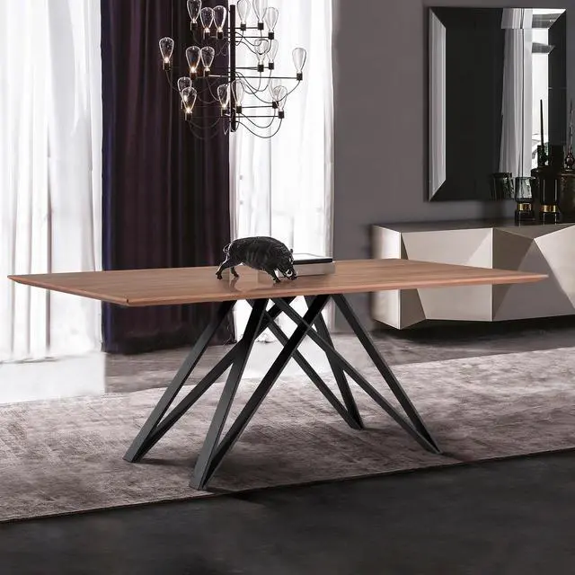 Alt view image 2 of 7 - Modena Contemporary Dining Table in Matte Black Finish and Walnut Wood Top