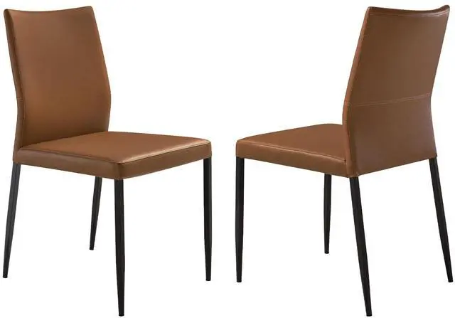 Main image of Kash Upholstered Dining Chair in Brown Faux Leather with Black Metal Legs - Set of 2