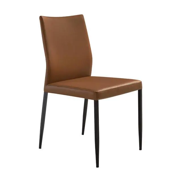 Alt view image 3 of 7 - Kash Upholstered Dining Chair in Brown Faux Leather with Black Metal Legs - Set of 2
