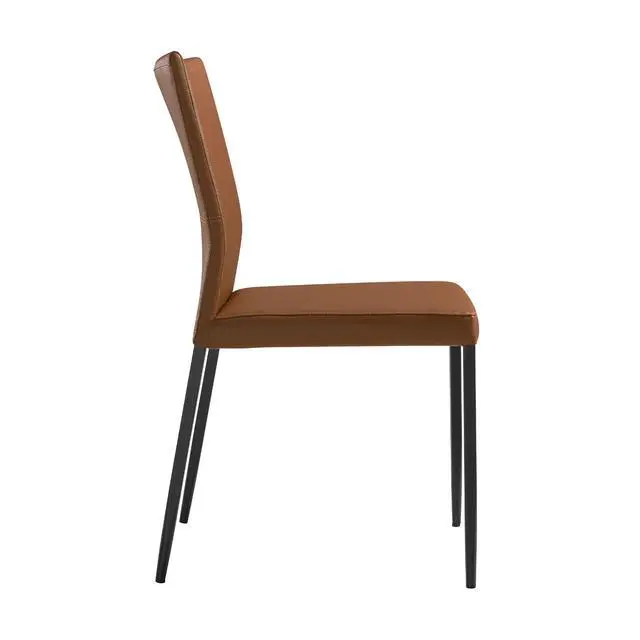 Alt view image 5 of 7 - Kash Upholstered Dining Chair in Brown Faux Leather with Black Metal Legs - Set of 2