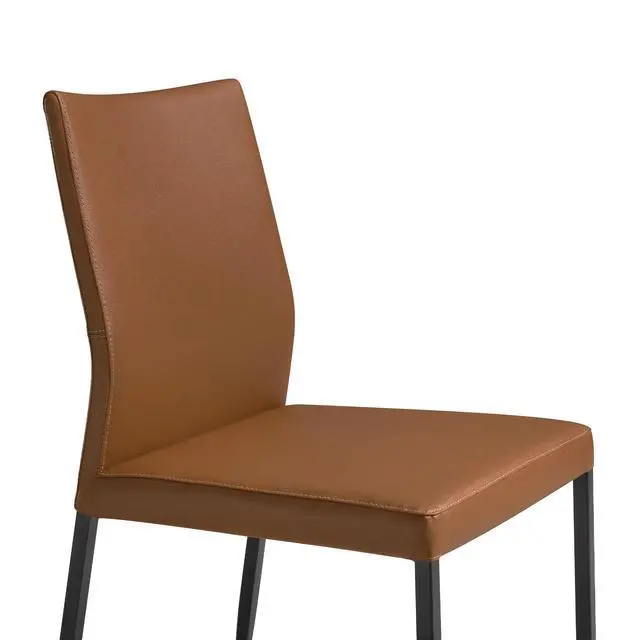 Alt view image 7 of 7 - Kash Upholstered Dining Chair in Brown Faux Leather with Black Metal Legs - Set of 2