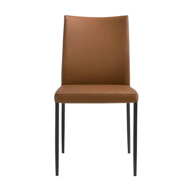 Alt view image 4 of 7 - Kash Upholstered Dining Chair in Brown Faux Leather with Black Metal Legs - Set of 2