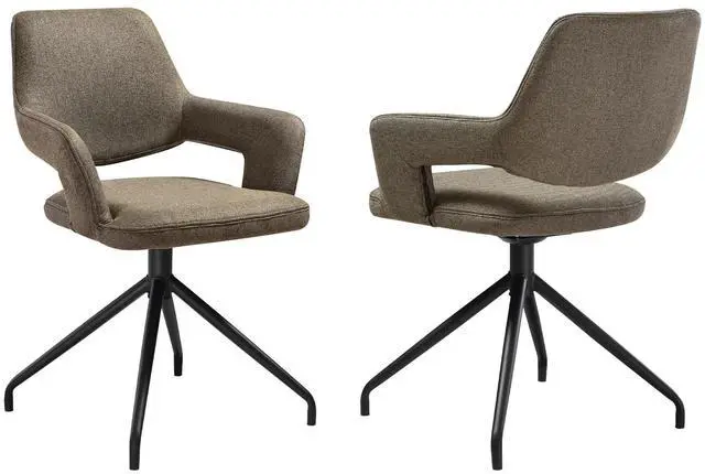 Main image of Penny Swivel Upholstered Dining Chair in Brown Fabric with Black Metal Legs - Set of 2