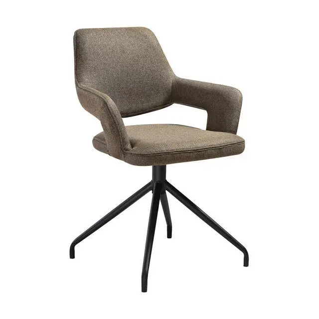 Alt view image 3 of 7 - Penny Swivel Upholstered Dining Chair in Brown Fabric with Black Metal Legs - Set of 2