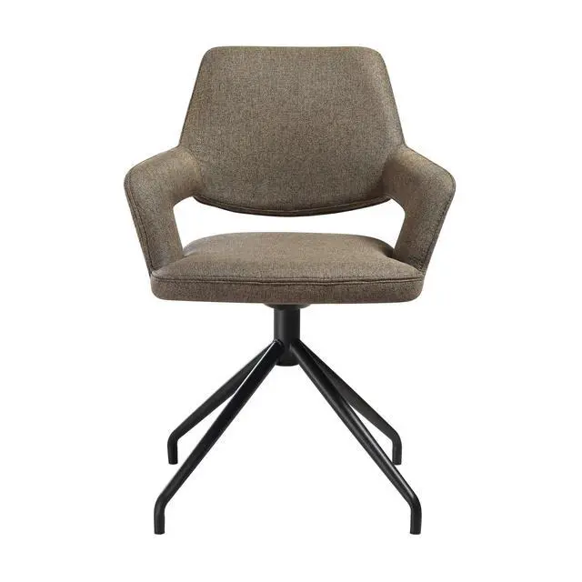Alt view image 4 of 7 - Penny Swivel Upholstered Dining Chair in Brown Fabric with Black Metal Legs - Set of 2