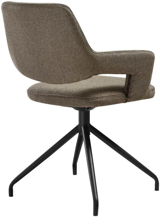 Alt view image 5 of 7 - Penny Swivel Upholstered Dining Chair in Brown Fabric with Black Metal Legs - Set of 2