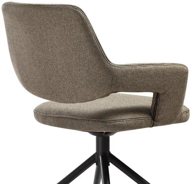 Alt view image 7 of 7 - Penny Swivel Upholstered Dining Chair in Brown Fabric with Black Metal Legs - Set of 2