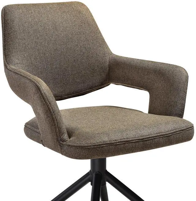 Alt view image 6 of 7 - Penny Swivel Upholstered Dining Chair in Brown Fabric with Black Metal Legs - Set of 2