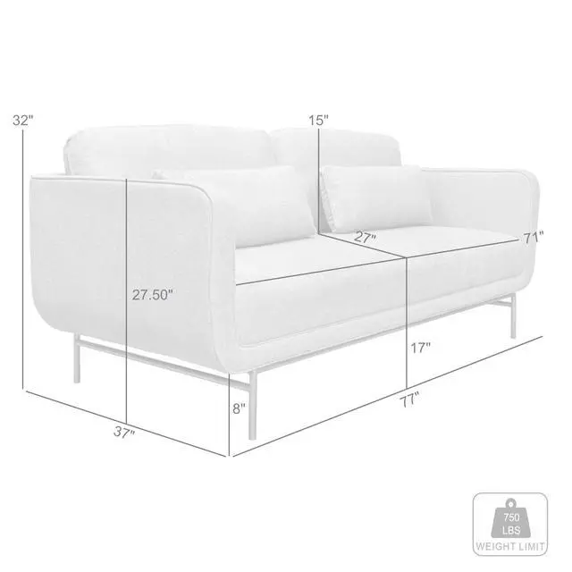 Alt view image 7 of 7 - Lilou 77" Sofa with Antique Brass Metal Legs in Fabric and Velvet Options