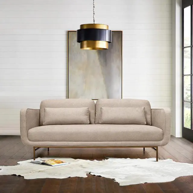 Alt view image 2 of 7 - Lilou 77" Sofa with Antique Brass Metal Legs in Fabric and Velvet Options