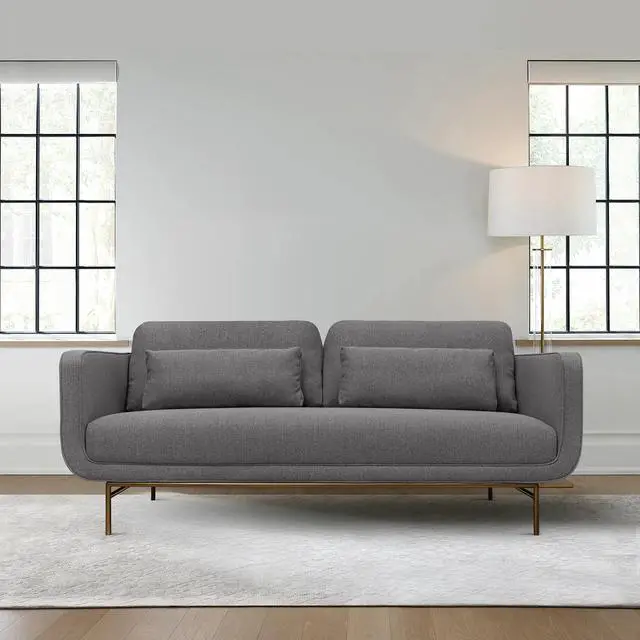 Alt view image 2 of 7 - Lilou 77" Gray Fabric Sofa with Antique Brass Metal Legs