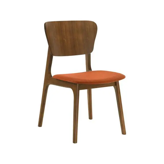 Alt view image 3 of 7 - Kalia Wood Dining Chair in Walnut Finish with Orange Fabric - Set of 2
