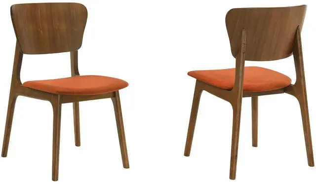 Main image of Kalia Wood Dining Chair in Walnut Finish with Orange Fabric - Set of 2
