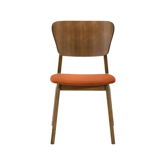 Alt view image 4 of 7 - Kalia Wood Dining Chair in Walnut Finish with Orange Fabric - Set of 2