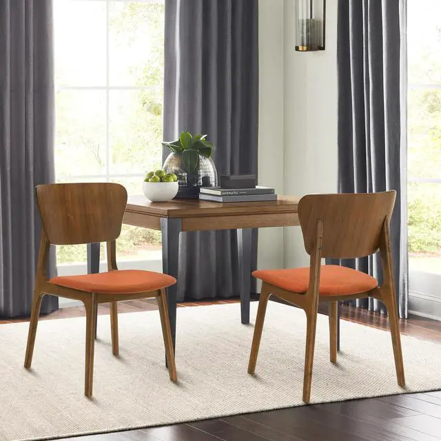 Alt view image 2 of 7 - Kalia Wood Dining Chair in Walnut Finish with Orange Fabric - Set of 2