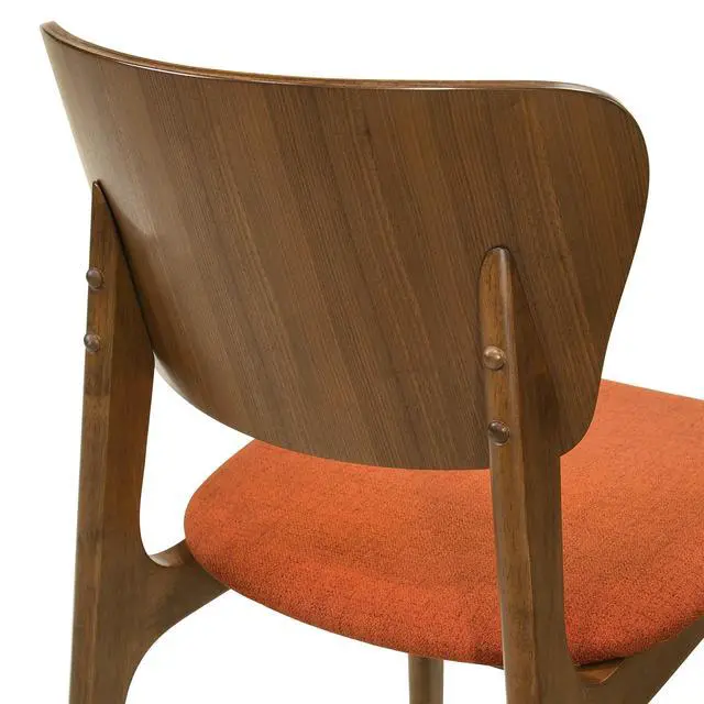 Alt view image 7 of 7 - Kalia Wood Dining Chair in Walnut Finish with Orange Fabric - Set of 2
