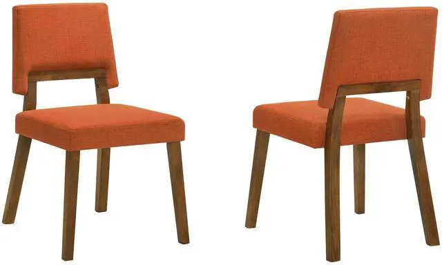 Main image of Channell Wood Dining Chair in Walnut Finish with Orange Fabric - Set of 2