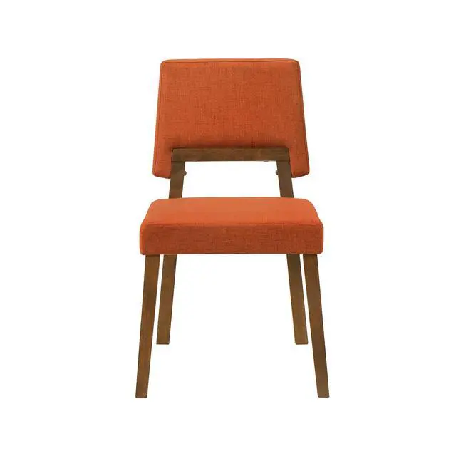 Alt view image 4 of 7 - Channell Wood Dining Chair in Walnut Finish with Orange Fabric - Set of 2