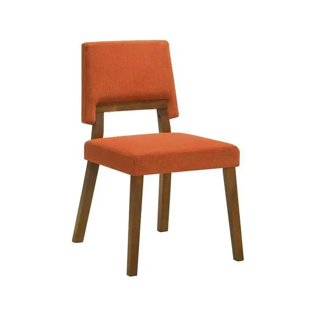 Alt view image 3 of 7 - Channell Wood Dining Chair in Walnut Finish with Orange Fabric - Set of 2