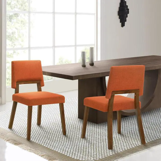 Alt view image 2 of 7 - Channell Wood Dining Chair in Walnut Finish with Orange Fabric - Set of 2