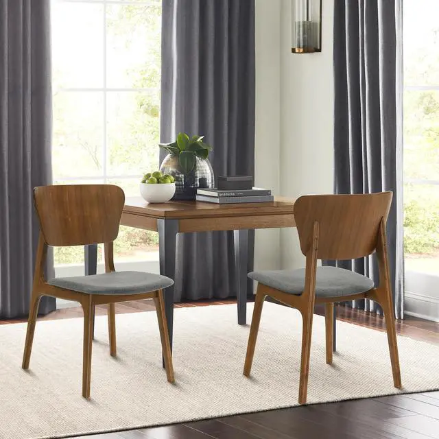 Alt view image 2 of 7 - Kalia Wood Dining Chair in Walnut Finish with Charcoal Fabric - Set of 2