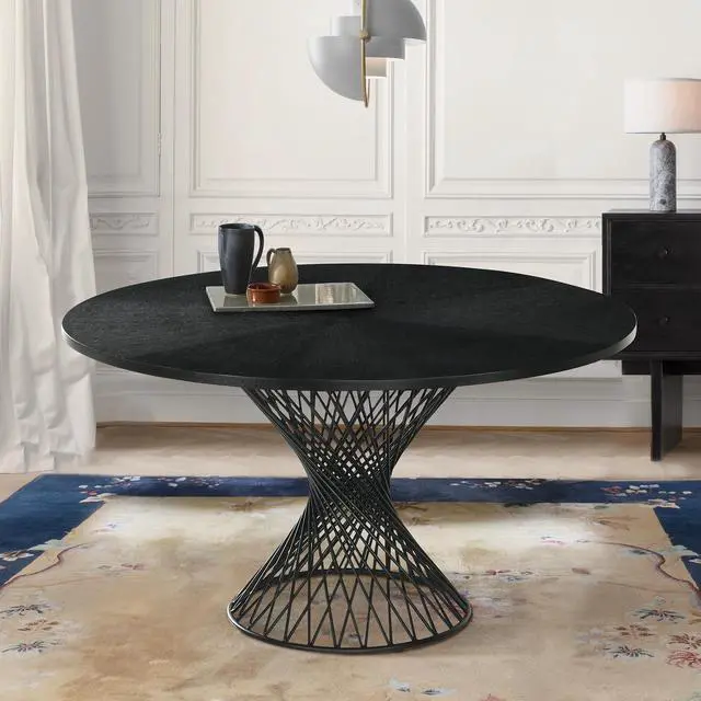 Alt view image 2 of 6 - Cirque 54" Round Black Wood and Metal Pedestal Dining Table