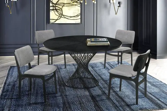 Alt view image 6 of 6 - Cirque 54" Round Black Wood and Metal Pedestal Dining Table