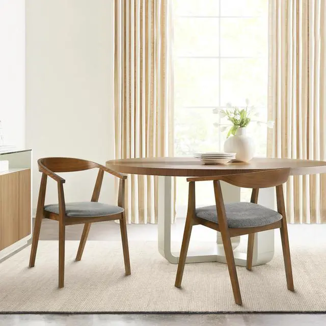 Alt view image 2 of 7 - Santana Wood Dining Chair in Walnut Finish with Charcoal Fabric - Set of 2