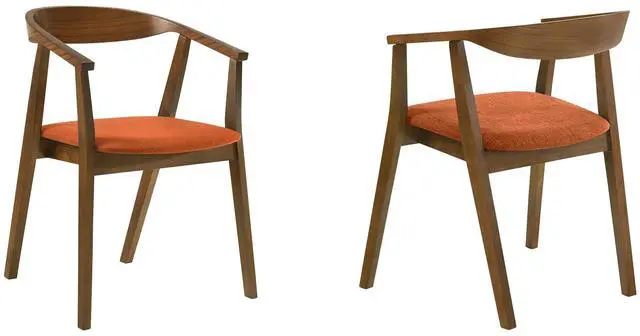 Main image of Santana Wood Dining Chair in Walnut Finish with Orange Fabric - Set of 2