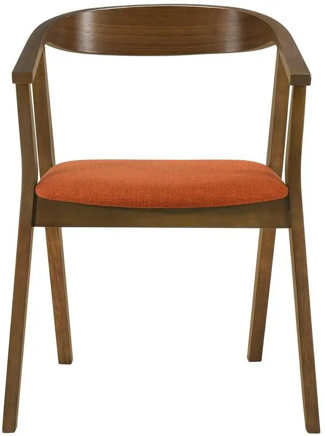 Alt view image 4 of 7 - Santana Wood Dining Chair in Walnut Finish with Orange Fabric - Set of 2