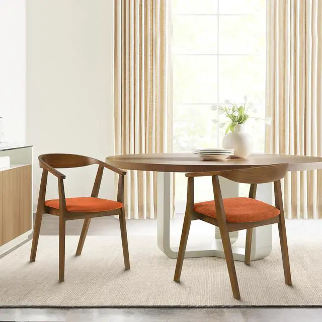 Alt view image 2 of 7 - Santana Wood Dining Chair in Walnut Finish with Orange Fabric - Set of 2