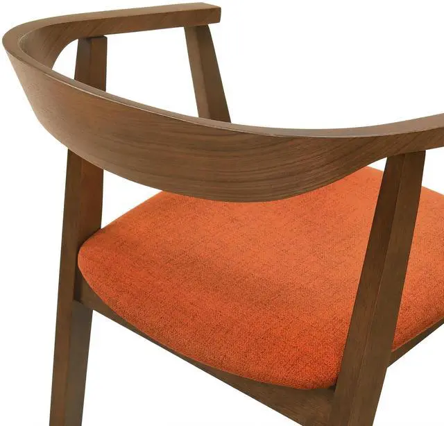 Alt view image 7 of 7 - Santana Wood Dining Chair in Walnut Finish with Orange Fabric - Set of 2