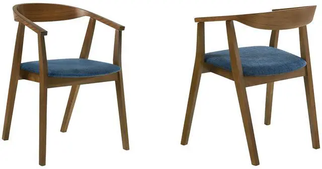 Main image of Santana Wood Dining Chair in Walnut Finish with Blue Fabric - Set of 2