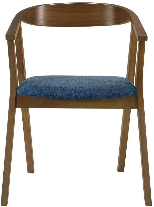 Alt view image 4 of 7 - Santana Wood Dining Chair in Walnut Finish with Blue Fabric - Set of 2