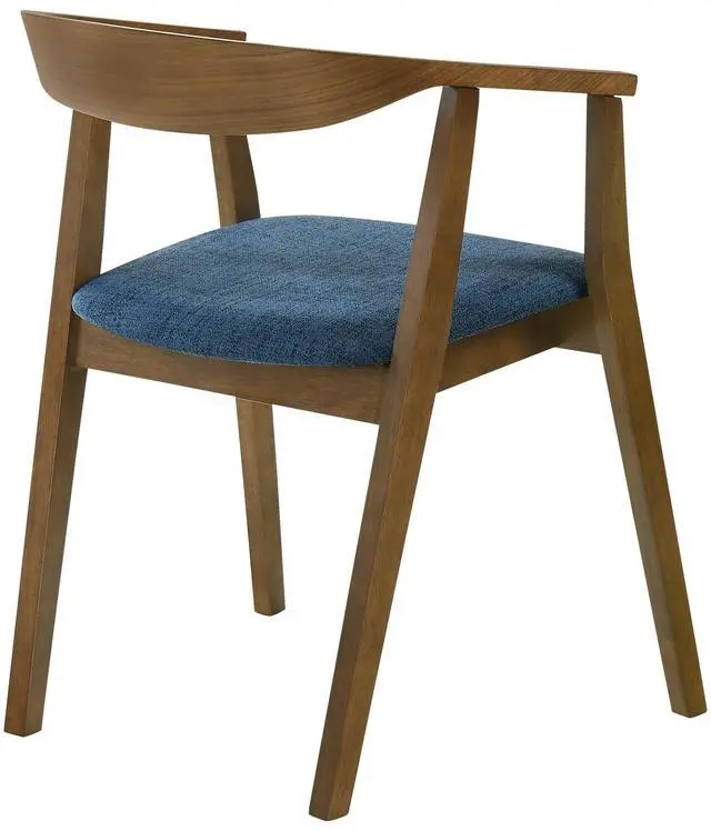 Alt view image 5 of 7 - Santana Wood Dining Chair in Walnut Finish with Blue Fabric - Set of 2