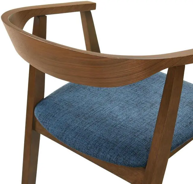 Alt view image 7 of 7 - Santana Wood Dining Chair in Walnut Finish with Blue Fabric - Set of 2